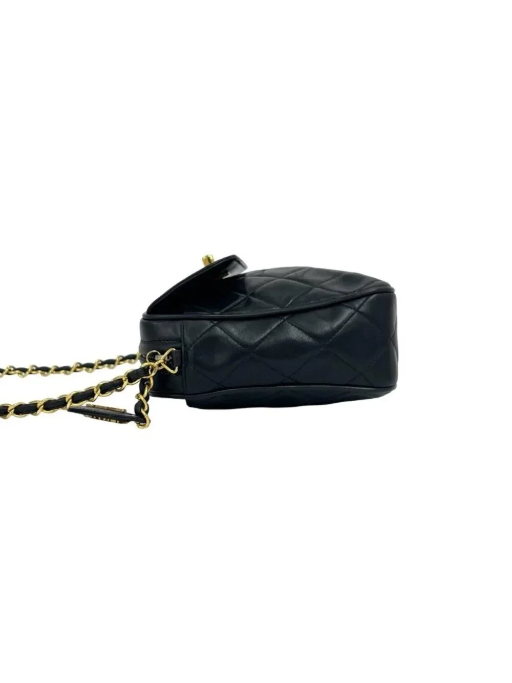 Chanel Vintage Quilted Coco Lambskin Leather Chain Shoulder Bag Black